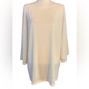 Amaryllis long cotton/poly shirt with sequined bell sleeves